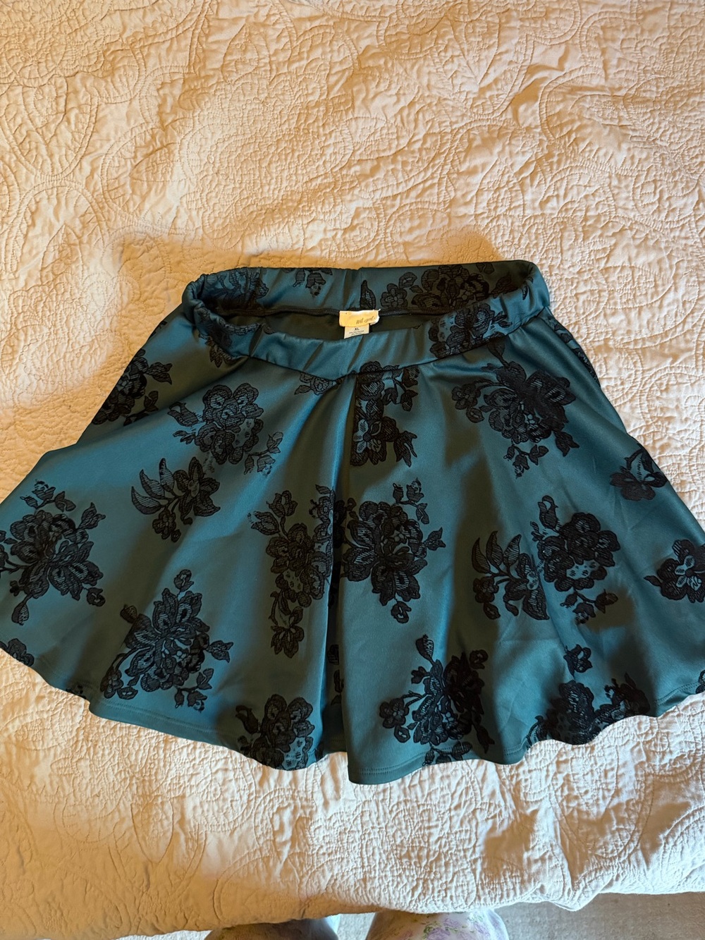 Wet Seal Teal Skater mini Skirt with Black Floral Lace